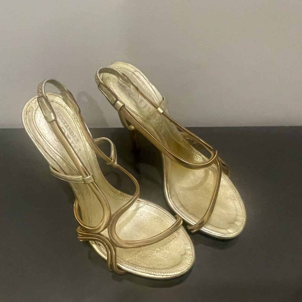 Alexander McQueen Metallic Gold Strappy Heels Size 35